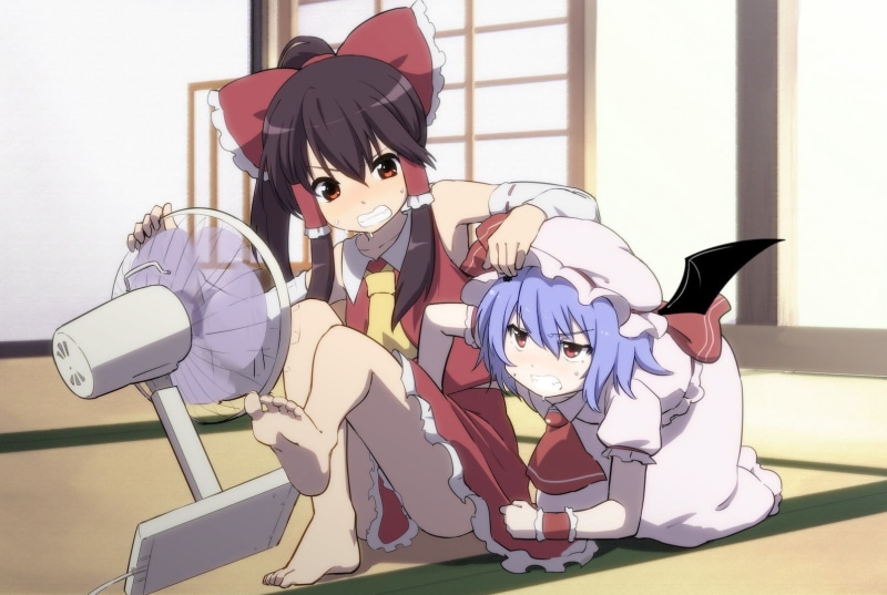 720P, technology, females, leisure activity, chair, fashion, seat, Hakurei Reimu, lifestyles, one person, glasses, hairstyle, full length, Touhou, auto post production filter