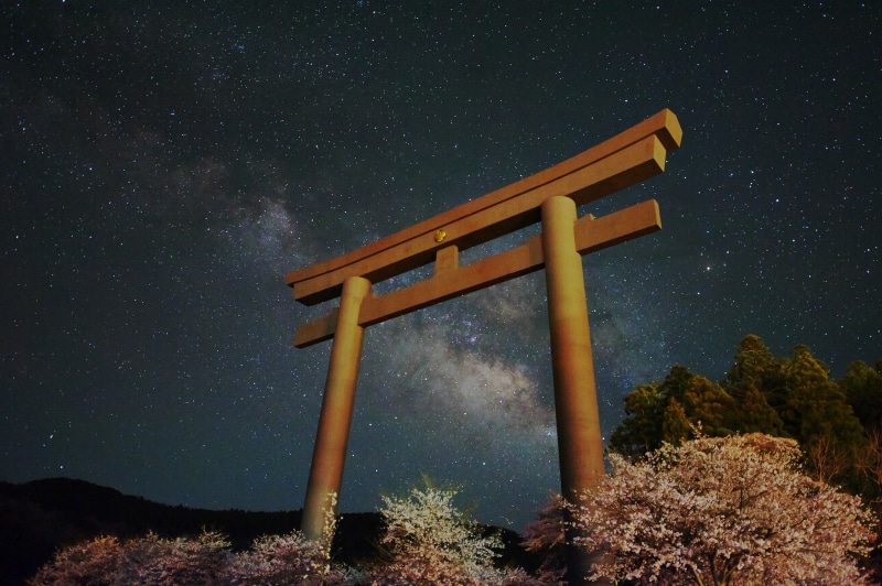 landscape, stars, Japan, The milky way, torii, gate, 1080P