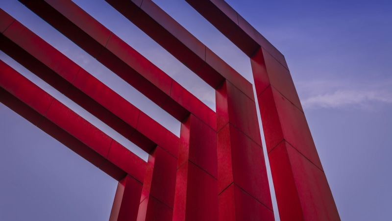 blue, sky, city, arch, construction industry, day, clear sky, modern, construction, pattern, angle, gateway, urban, striped, design, 2K, photography, architecture
