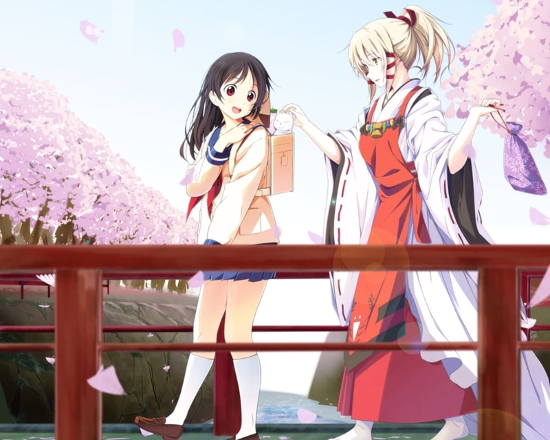 three quarter length, sky, standing, outdoors, leisure activity, young women, 720P, anime girls, beautiful woman, young adult, Uka-no-Mitama-no-Kami, Inari Konkon Koi Iroha