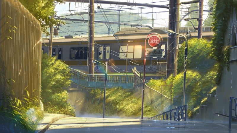 5 Centimeters Per Second, transportation, sign, no people, outdoors, tree, nature, urban, road sign, building exterior, communication, brown, motor vehicle