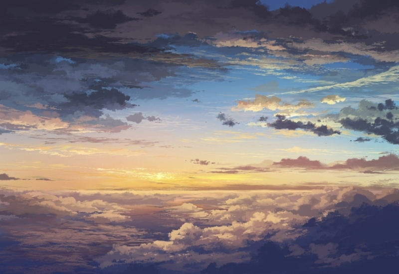sunset, tranquil scene, cloudscape, cloudy, 1080P, dramatic sky, outdoors, cloud - sky, 5 Centimeters Per Second, idyllic, beauty in nature, nature, above