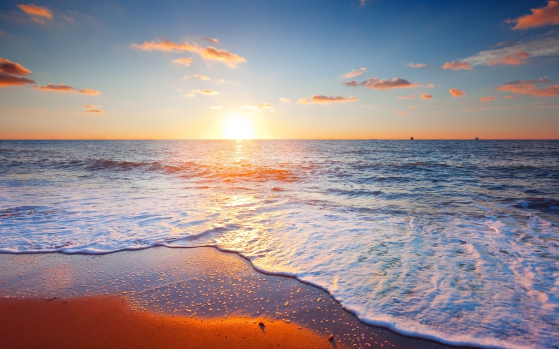 Sunset, Beautiful, Beach, 2K, Sky, Scenery, Clouds, Sea, Waves