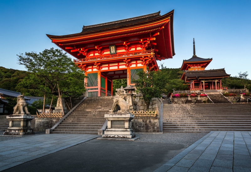 building exterior, travel, Japan, spirituality, nature, Kyoto, built structure, belief, staircase, place of worship, The Kiyomizu-Dera temple, orange, architecture
