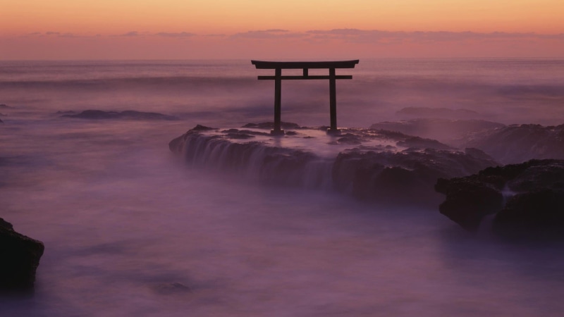 nature, 1080P, sea, waves, rock, Japan, Asia, horizon, long exposure, torii, sunset, landscape, stones