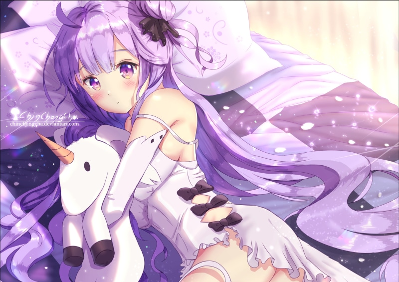 azur, lane, chinchongcha, konachan, eyes, gloves, hair, bed, long, hms, lane), 255131, 2K, blush, (azur, purple, dress, com, elbow, watermark, anthropomorphism