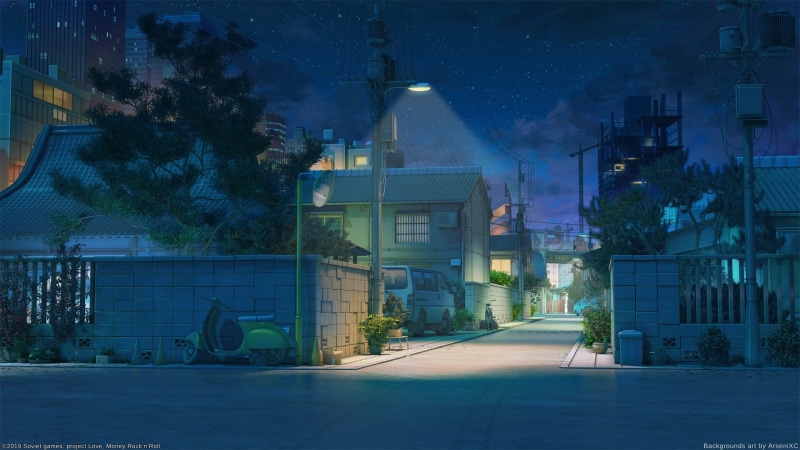 house, night, 1080P, artwork, Japan, street, anime