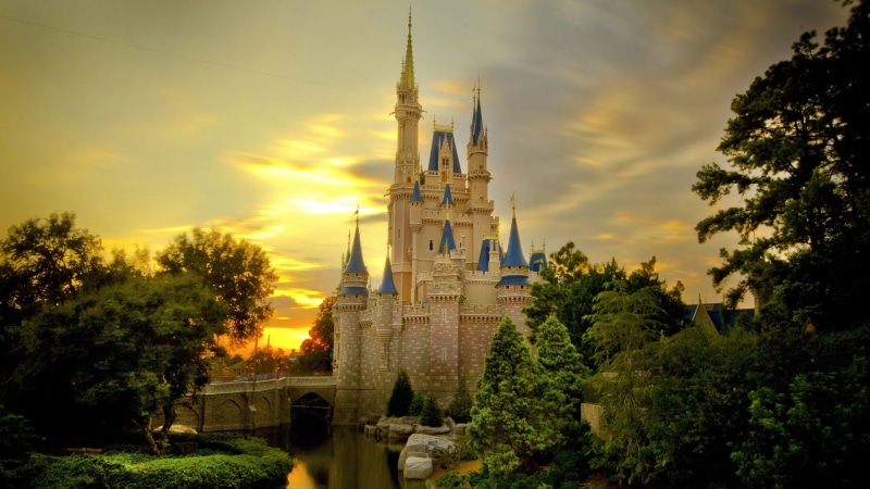 no people, spirituality, religion, belief, white, Walt Disney World Resort, building, plant, sunset, outdoors, castle, cathedral, concrete, sky, cloud - sky
