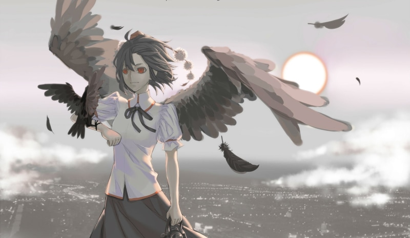 animal wildlife, anime girls, front view, nature, outdoors, 1080P, lifestyles, Aya Shameimaru, animal wing, flying, water, Shameimaru Aya, females, sunlight