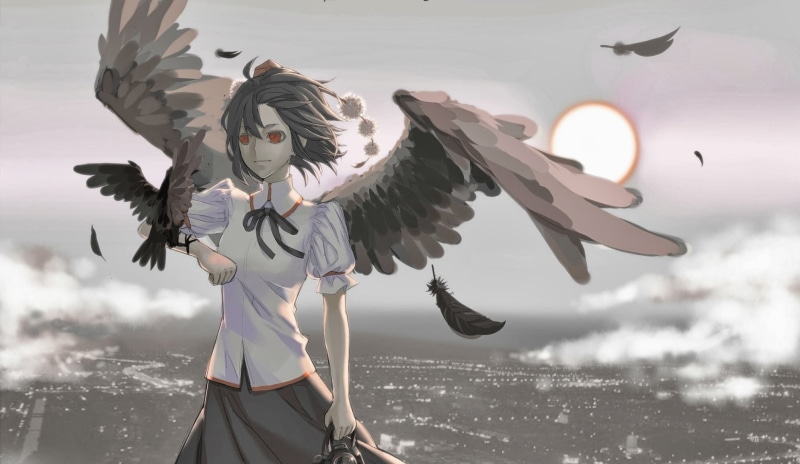 Touhou, beauty in nature, angel, hairstyle, nature, wings, real people, animal wing, anime, women, animal wildlife, red eyes, outdoors, water, leisure activity