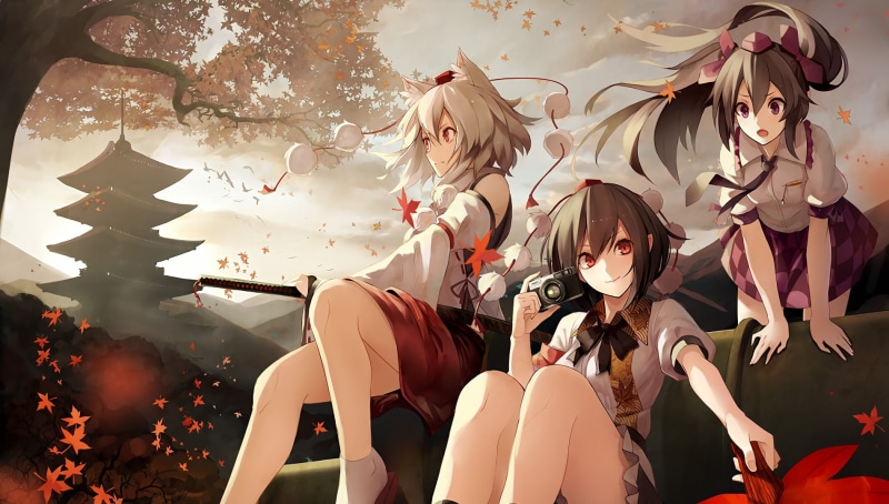 Anime, Touhou, Momiji Inubashiri, Hatate Himekaidou, Aya Shameimaru, 720P