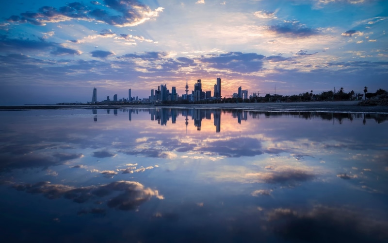 City, Kuwait, 1080P, skyline, Dusk, Clouds, Buildings, Sea