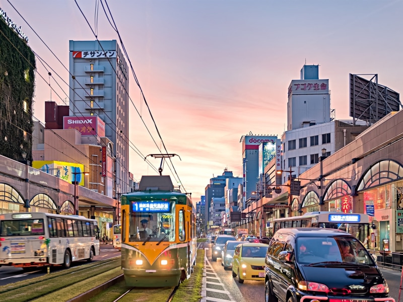 Street, Kagoshima, 1080P, City, Lights, Japan, Buildings, Dusk, Road