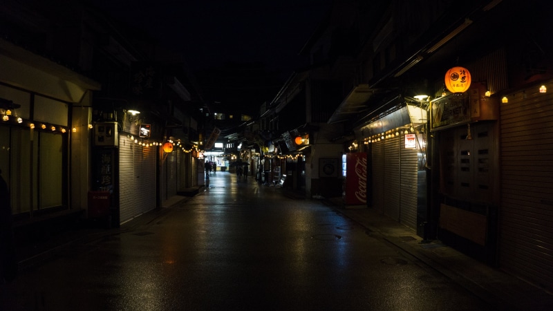 no people, building exterior, direction, architecture, untitled, Asia, Japan, footpath, lantern, diminishing perspective, street, electric lamp, night