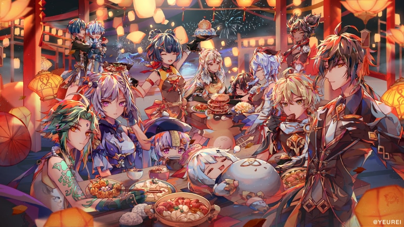 Aether(genshin impact), Xiangling (Genshin Impact), Chongyun(Genshin Impact), Zhongli (Genshin Impact), Qiqi (Genshin Impact), Ganyu (Genshin Impact), 1080P