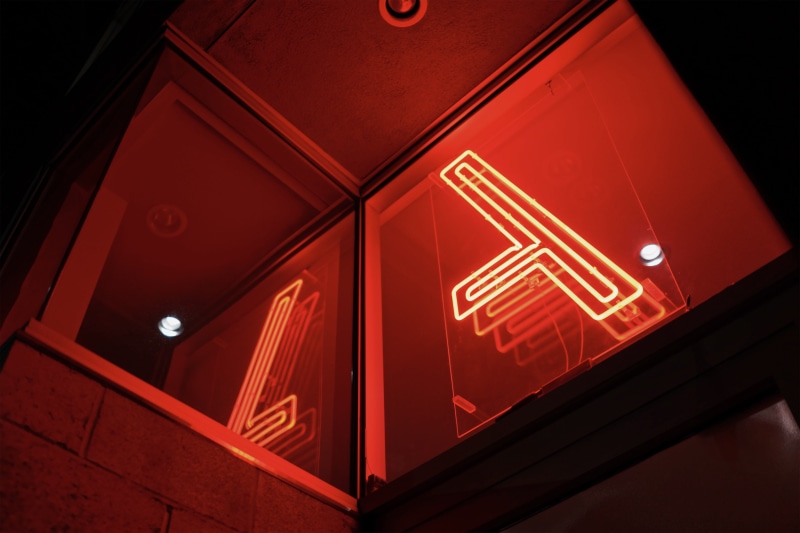 indoors, light, building, alphabet, heart, logo, united states, no people, nightlife, los angeles, communication, night, banister, information, western script