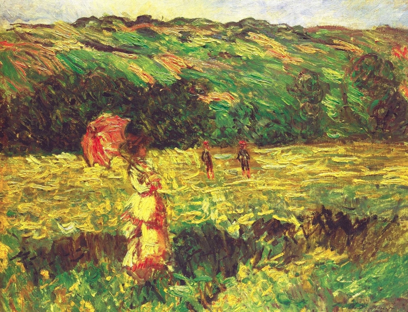 outdoors, land, farm, agriculture, scenics - nature, day, picture, The Promenade near Limetz, plant, field, environment, tranquil scene, 1080P, tree, Claude Monet