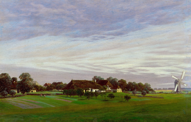 Caspar David Friedrich, landscape, 5K, windmill, Flat Countryside, house, picture, Isle of Ruegen or near Greifswald