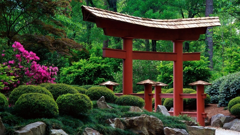 x, birmingham, architecture, hd, 1080P, alabama, japanese, Flowers, torii, art, Garden, nature