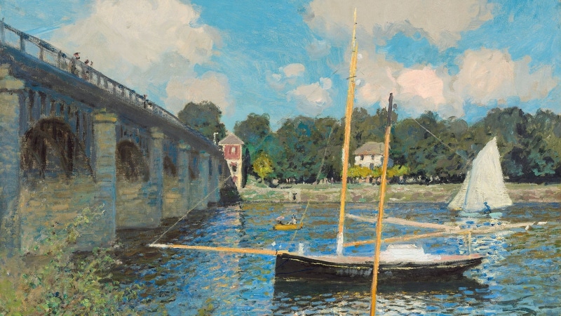 Claude Monet, painting, artwork, 720P, France, river, Classic Art, bridge