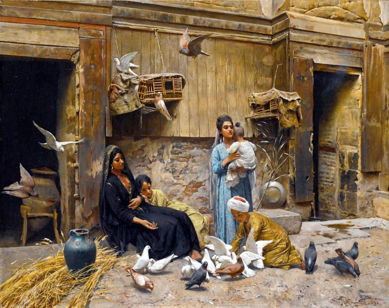 large group of animals, people, child, painting, pictura, livestock, woman, rudolf swo, vertebrate, domestic animals, art, cairo, pets, domestic, 1080P