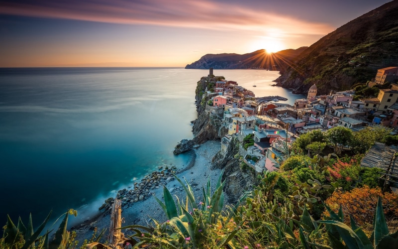 Sea, Coast, Terre, Italy, Vernazza, Sunset, Cinque, 1080P, Houses, Liguria, Ocean