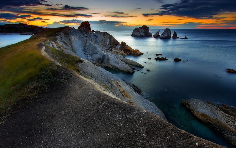 nature, horizon over water, solid, scenics - nature, landscape, land, island, clouds, blue, water, summer, body, rocky coastline, idyllic, rock, coast