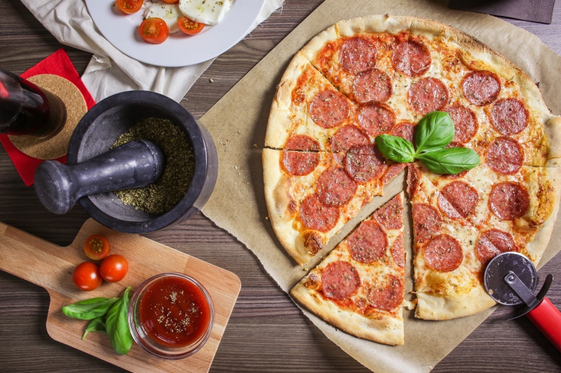 no people, directly above, slice, ready-to-eat, table, close-up, food and drink, baking, pastry Dough, freshness, mozzarella, speed, italian Culture, dinner