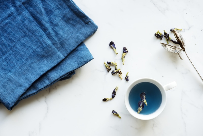 herbal, tea, photography, background, relax, butterfly pea, kitchen utensil, lifestyle, butterfly, white, girly, dried, lay, flatlay, marble