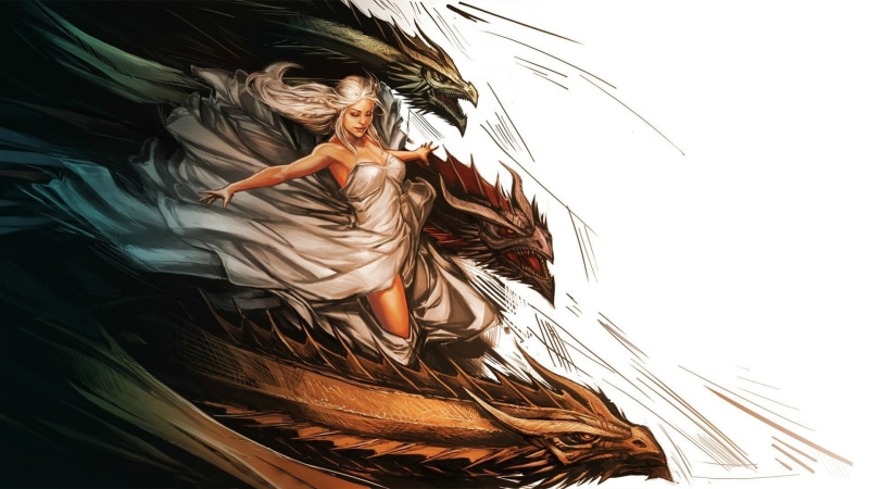 beautiful woman, hair, long hair, clothing, wind, real people, Daenerys Targaryen, women, young adult, young women, hair toss, 1080P, dragon, blond hair