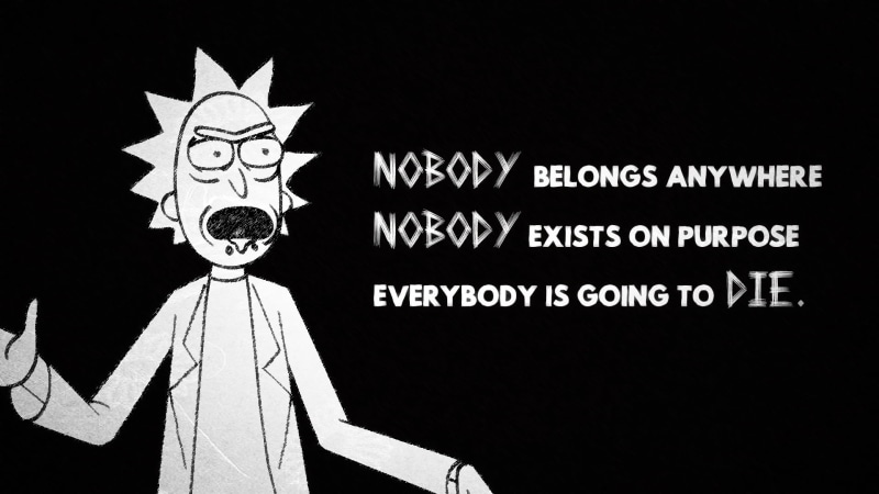 sanchez, 1080P, Rick and Morty, overlay, text, religion, quote, rick, indoors, sign, western script, guidance, no people, representation, government, nature