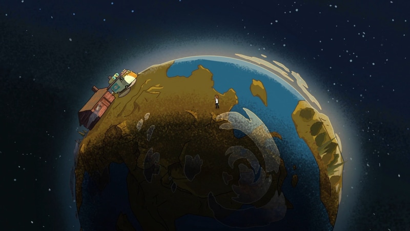 architecture, space, night, sea, astronomy, planet - space, built structure, Rick and Morty, cartoon, illustration, Adult Swim, water, planet earth, space and astronomy