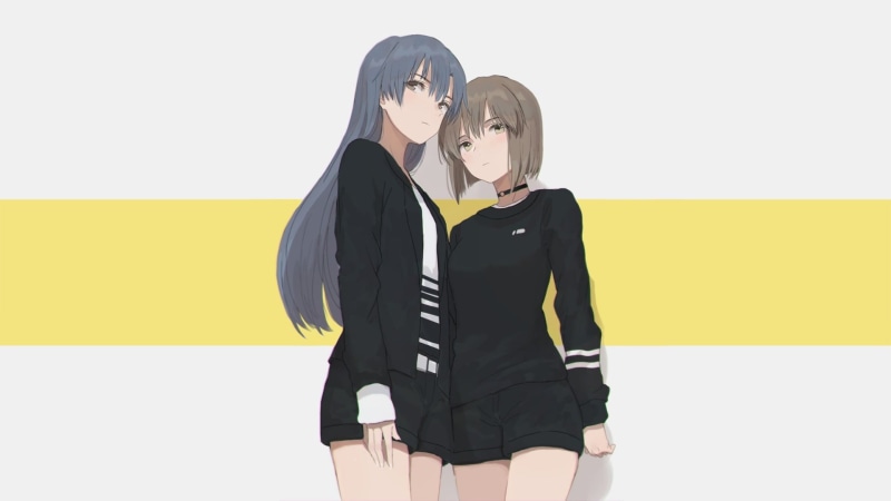 clothing, gray background, black color, anime, gray, people, young women, anime girls, simple background, 1080P, casual clothing, indoors, men, manga