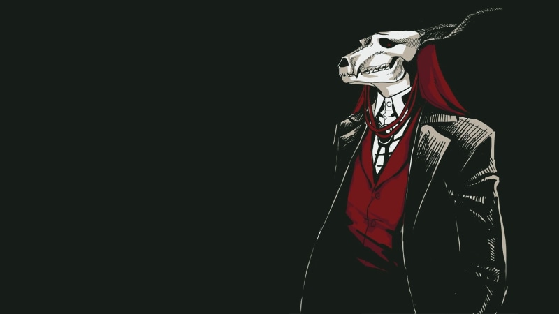 simple background, skull, Elias Ainsworth, anime, manga, black background, 1080P, Mahoutsukai no Yome