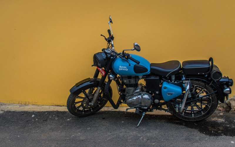 Royal Enfield, 5K, stationary, motorcycle, motor, enfield, royal, yellow, Ride, day, wheel, black, moterbike, retro styled, no People, wall - building feature