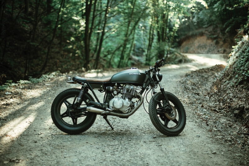 5K, side view, tree trunk, transportation, adventure, land Vehicle, wheel, racer, dirt Road, tree, old, nature, mountain, mode of transportation, motorcycle