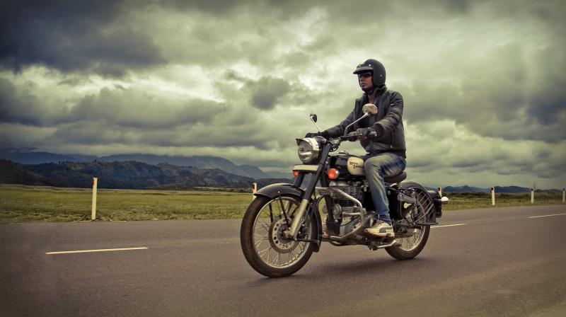 transportation, bike rider, royal enfield, rider, full length, 5K, crash helmet, travel, outdoors, riding, headwear, biker, motion, motorized vehicle riding