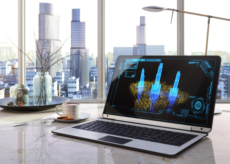 business center, interior, laptop, modern, communication, graph, architecture, silver, global communications, internet, style, urban Scene