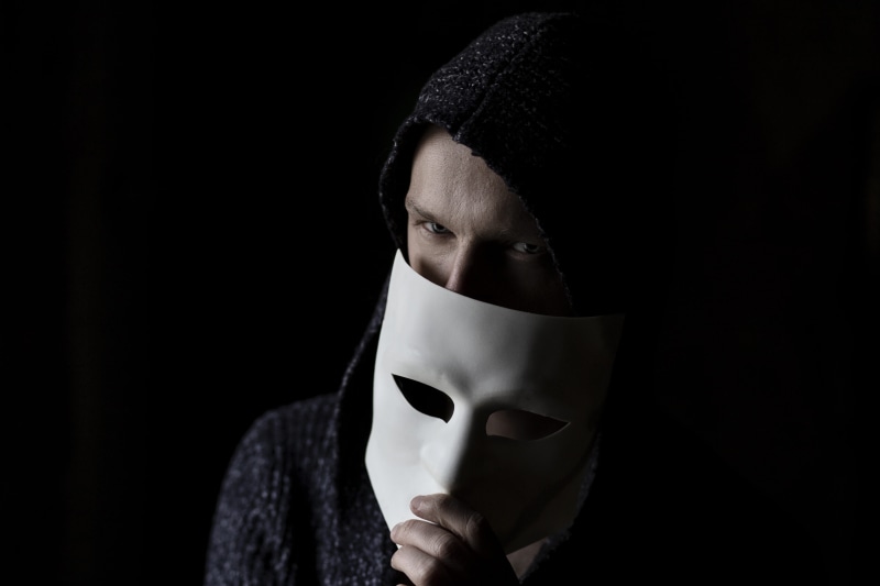 copy space, evil, data, mask, virus, danger, human face, crime, studio shot, disguise, adult, young adult, security, body part, one person, obscured face