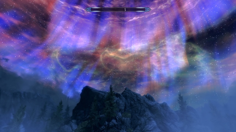 The Elder Scrolls V: Skyrim, torch lamp, Moon, screen shot, wood, Gaming Series, Bethesda Softworks, PC gaming, nature, Bushes, river, forest, moon rays