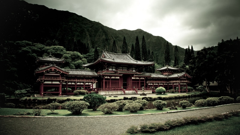 architecture, Asia, forest, zen, plant, garden, tree, red, monastery, temple, Japanese, landscape, mountains, shrine, Japan, building, 1080P, outdoors