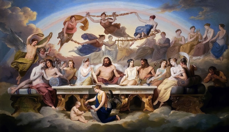 Carlo Bellosio, ancient greek, Banquet of the Gods, classic art, painting, Greek mythology, 1080P