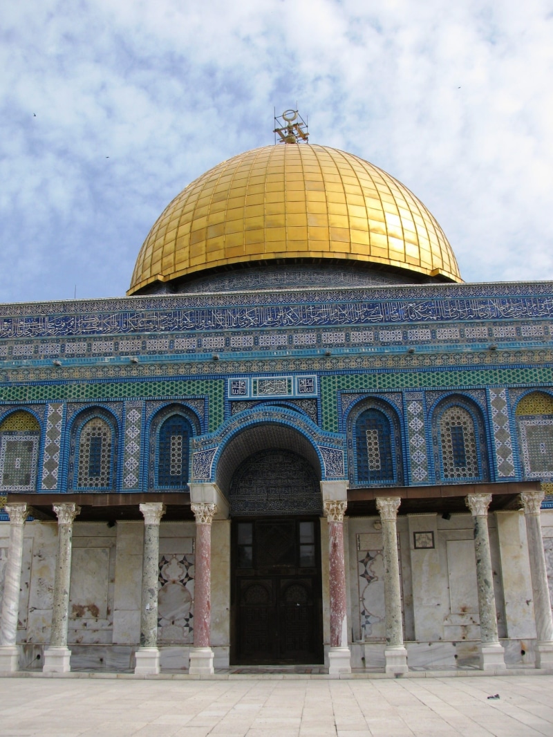 day, place of worship, muslim, belief, entrance, israel, dome of the rock, golden, ornate, dome, building, 1080P, holy land, religion, cloud - sky, islam