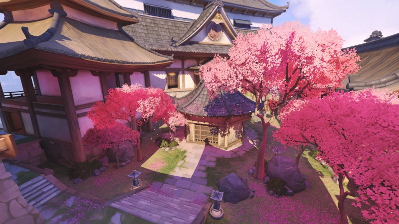4K, plant, nature, architecture, Hanamura (Overwatch), outdoors, blossom, day, no people, cherry blossom, tree, Overwatch, house, residential district