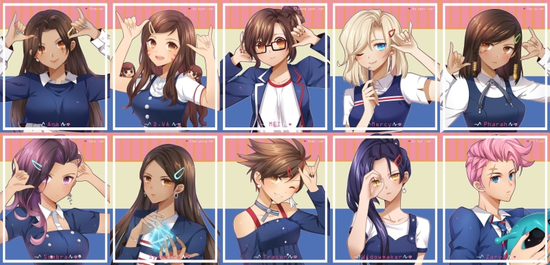 hairstyle, adult, Widowmaker (Overwatch), Twice, teenager, student, backgrounds, people, 2K, Tracer (Overwatch), digital composite, lifestyles, collage