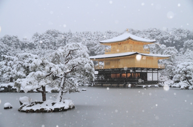 Kinkaku-ji, Japan, The Golden Pavilion, Snowfall, Temples, Kyoto, 1080P