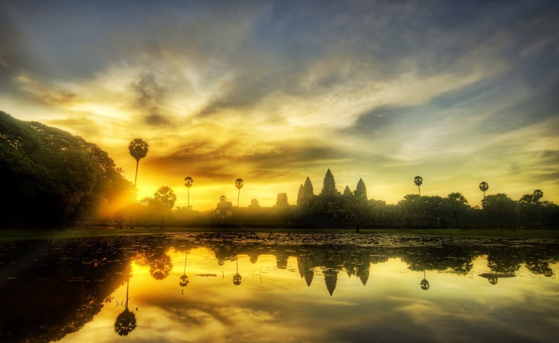cloud - sky, pollution, beauty in nature, Asia, sunlight, water, body, Cambodia, nature, built structure, sunset, scenics - nature, architecture, Photography