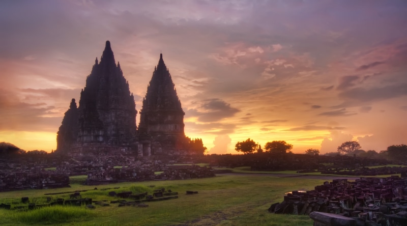 Prambanan, belief, Asia, ancient civilization, travel, sky, Indonesia, religion, grass, angkor, Sunset, no people, Temple, City, wat, the past, travel destinations