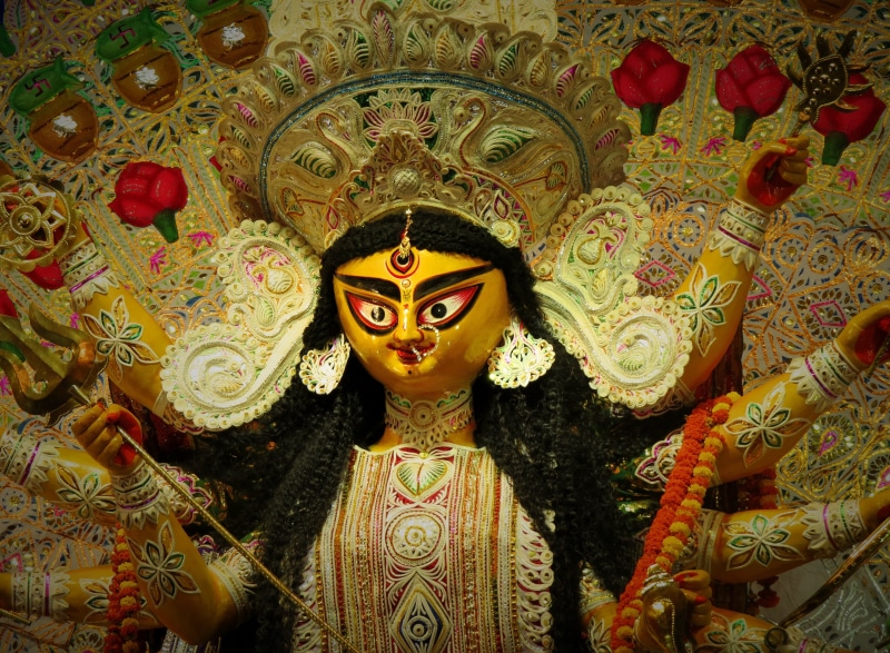 pattern, 4K, indoors, hinduism, painting, costume, kolkata, creativity, mask, obscured face, worship, hindu, celebration, idol, festival, one person, bengal
