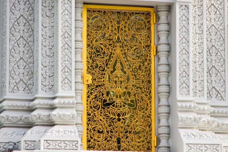 travel destinations, 4K, architectural column, carving - craft product, yellow, indoors, door, pattern, spirituality, carving, floral pattern, architecture and art